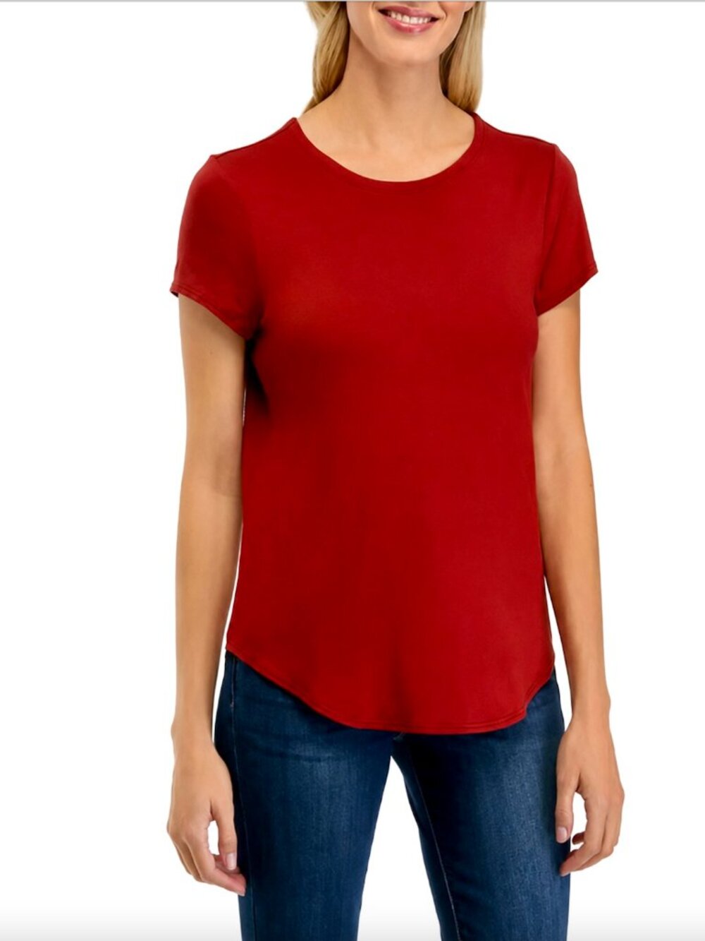 Cupio Crew Neck Short Sleeve Top, XL, Cranberry shade, stretchy, form-fitting